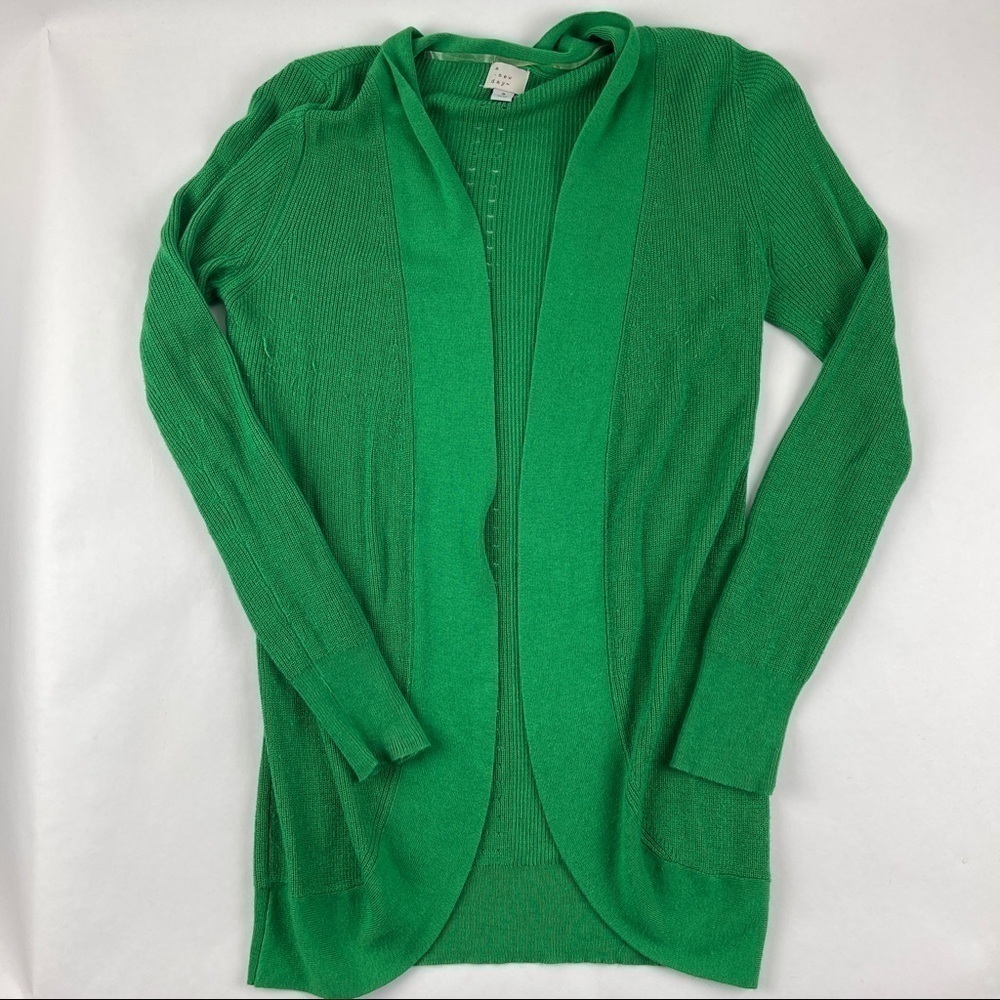 A New Day Womens Cardigan Green Open Front Long Sleeve Small
